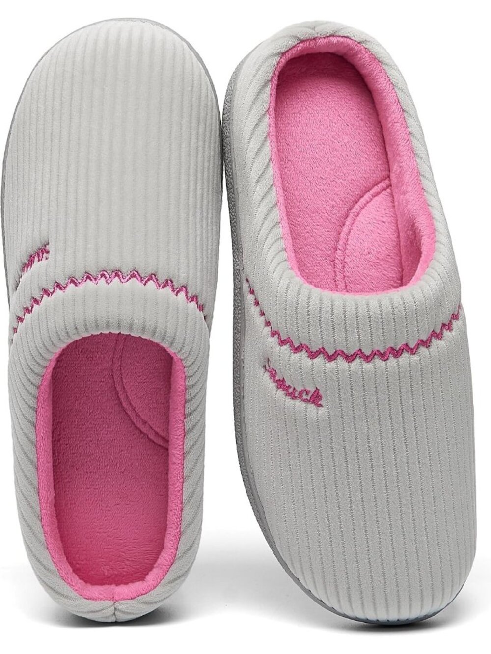 Women's Beige Arch Support Memory Foam Non-Slip Two Tone Embroidered Slippers